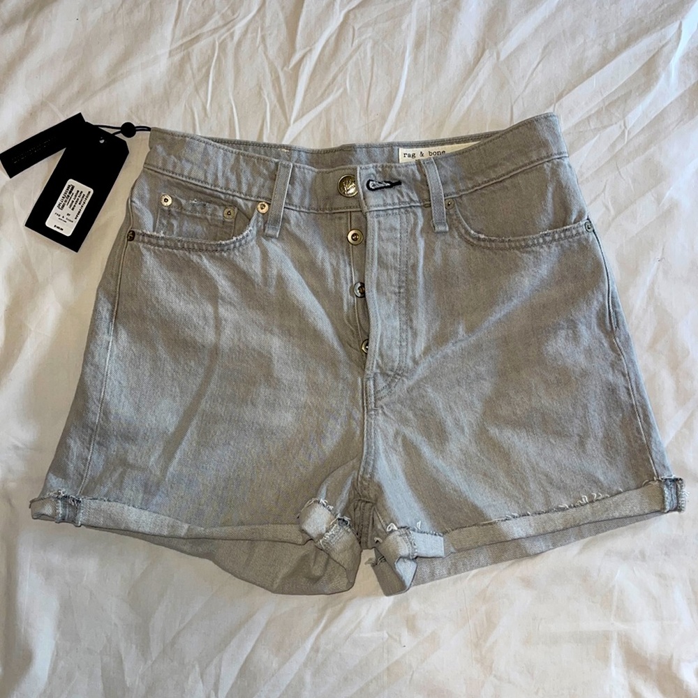 Rag and Bone Maya High-Rise Shorty Short.  Light wash denim size 27